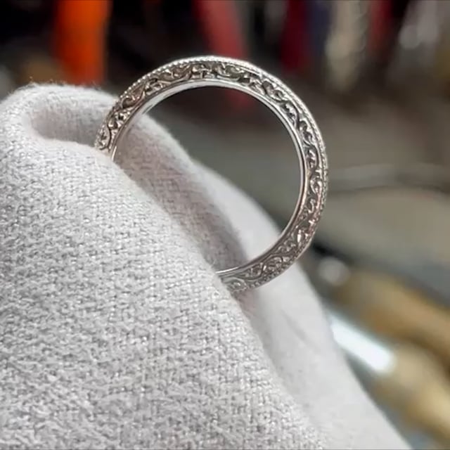 Diamond band with hand carving